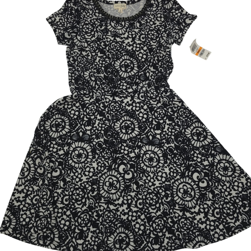 Floral Beaded Fit and Flare Maison Jules Black White Dress Women Small